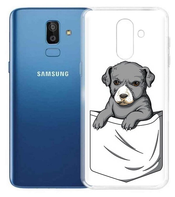 Чехол задняя-панель-накладка-бампер MyPads собачка в кармане для Samsung Galaxy J8 2018 (SM-J810) противоударный