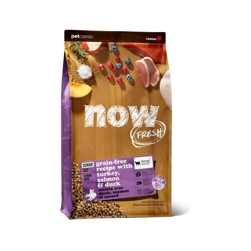 Cухой беззерновой корм для пожилых кошек старше 7 лет (2 упаковки сет) Now Fresh Grain Free Senior 7+ Cat Recipe Контроль веса, с индейкой, уткой и овощами - 3.63+3.63 кг.