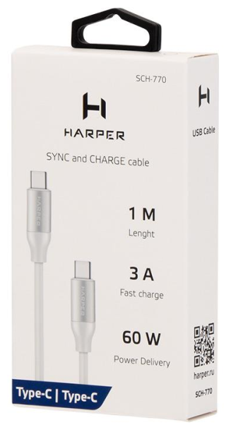 Кабель HARPER , USB Type-C (m), USB Type-C (m), 1м, белый - фото №3