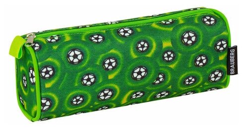 Пенал-косметичка BRAUBERG для учеников начальной школы зеленый футбольные мячи 21х6х8 см, 3 шт