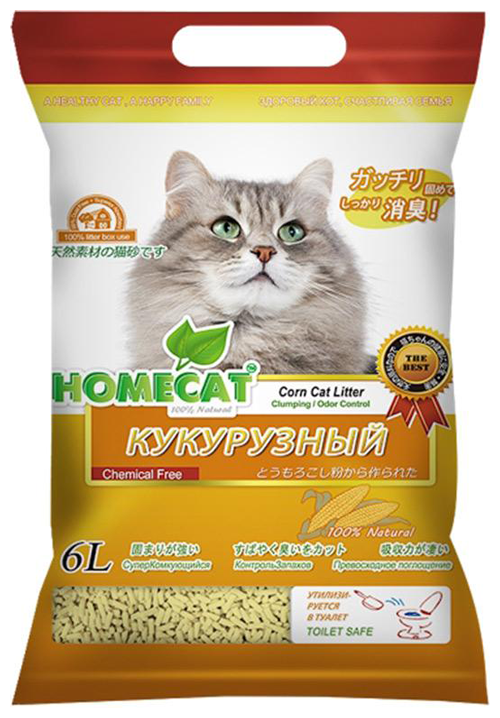 HOMECAT эколайн кукурузный наполнитель комкующийся для туалета кошек (12 + 12 л) - фотография № 2