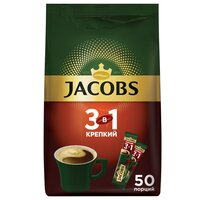 Кофейный напиток растворимый Jacobs 3 в 1 Крепкий, в стиках, 13,5 г × 50 шт.