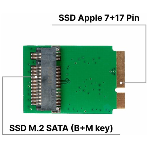 Адаптер-переходник для установки диска SSD M.2 SATA (B+M key) в разъем Apple SSD (7+17 Pin) на MacBook Air / Pro / iMac, Mid 2012-Early 2013 адаптер переходник для установки диска ssd m 2 nvme m key в разъем ssd apple 22 34 pin на macbook pro 13 late 2016 mid 2017 nfhk n 1708a