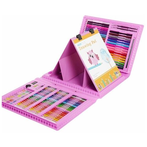 Художественный набор для рисования с мольбертом 208 предметов набор для рисования чемоданчик юного художника розовый 208 предметов карандаши кисти краски фломастеры с мольбертом