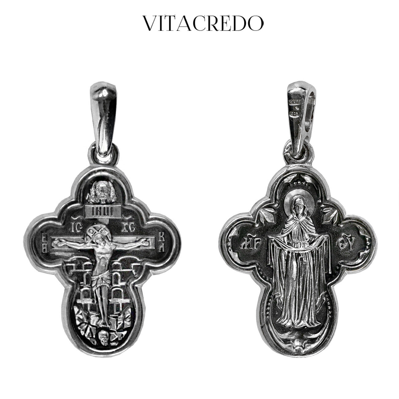 Крестик VitaCredo, серебро, 925 проба, чернение