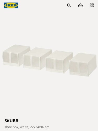 Изображение товара Набор обувных коробок IKEA SKUBB оригинал, 4 штуки, 22х34х16 см, белый