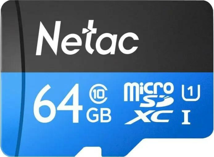 Карта памяти MicroSD Netac 64Gb Class 10 Netac P500 Standard U1 A1 V10 90Mb/s