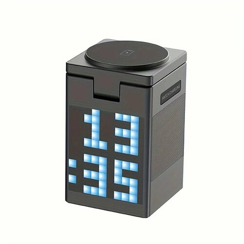 Магнитная беспроводная зарядная станция 6-в-1 с динамиком Bluetooth будильником для IPhone AirPods многофункциональным зарядным устройством IWatch S5 Grey 3333₽