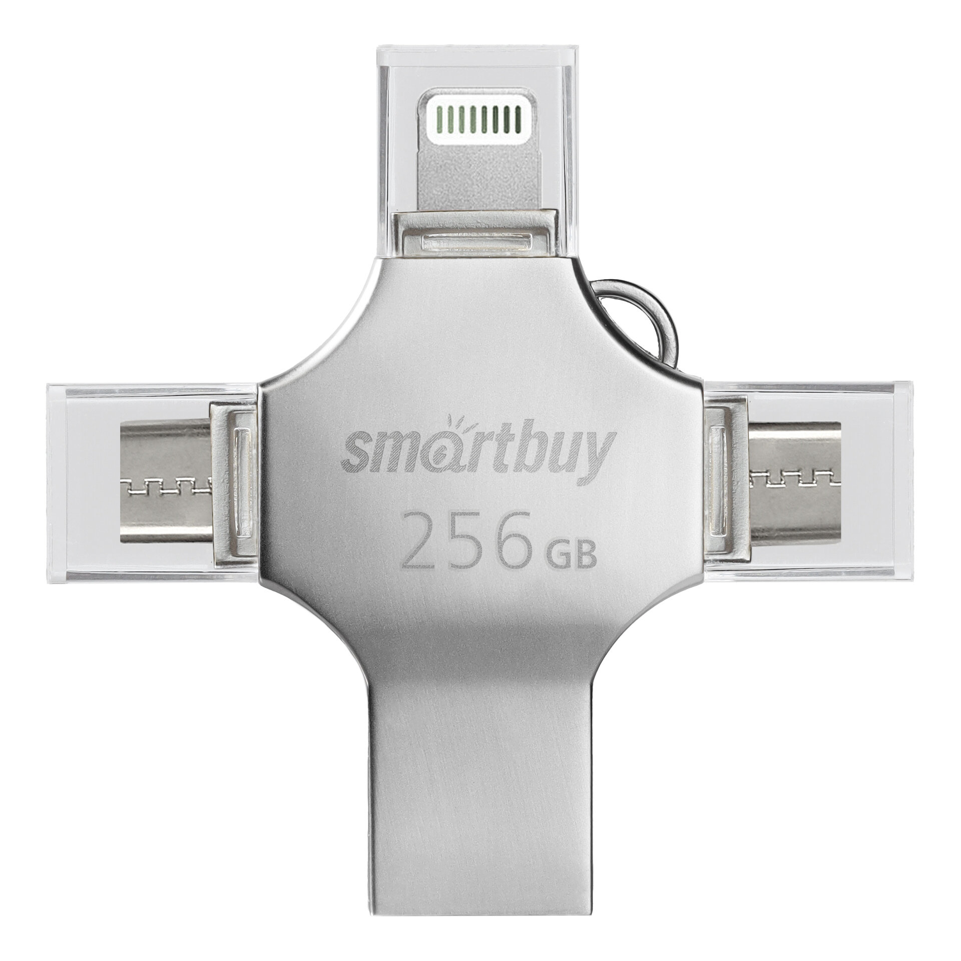 Накопитель USB 3.0 128GB SmartBuy MC15 Metal Quad 4-in-1 (Lightning + USB Type-A + USB Type-C + micro USB) серебро металл - фото №2