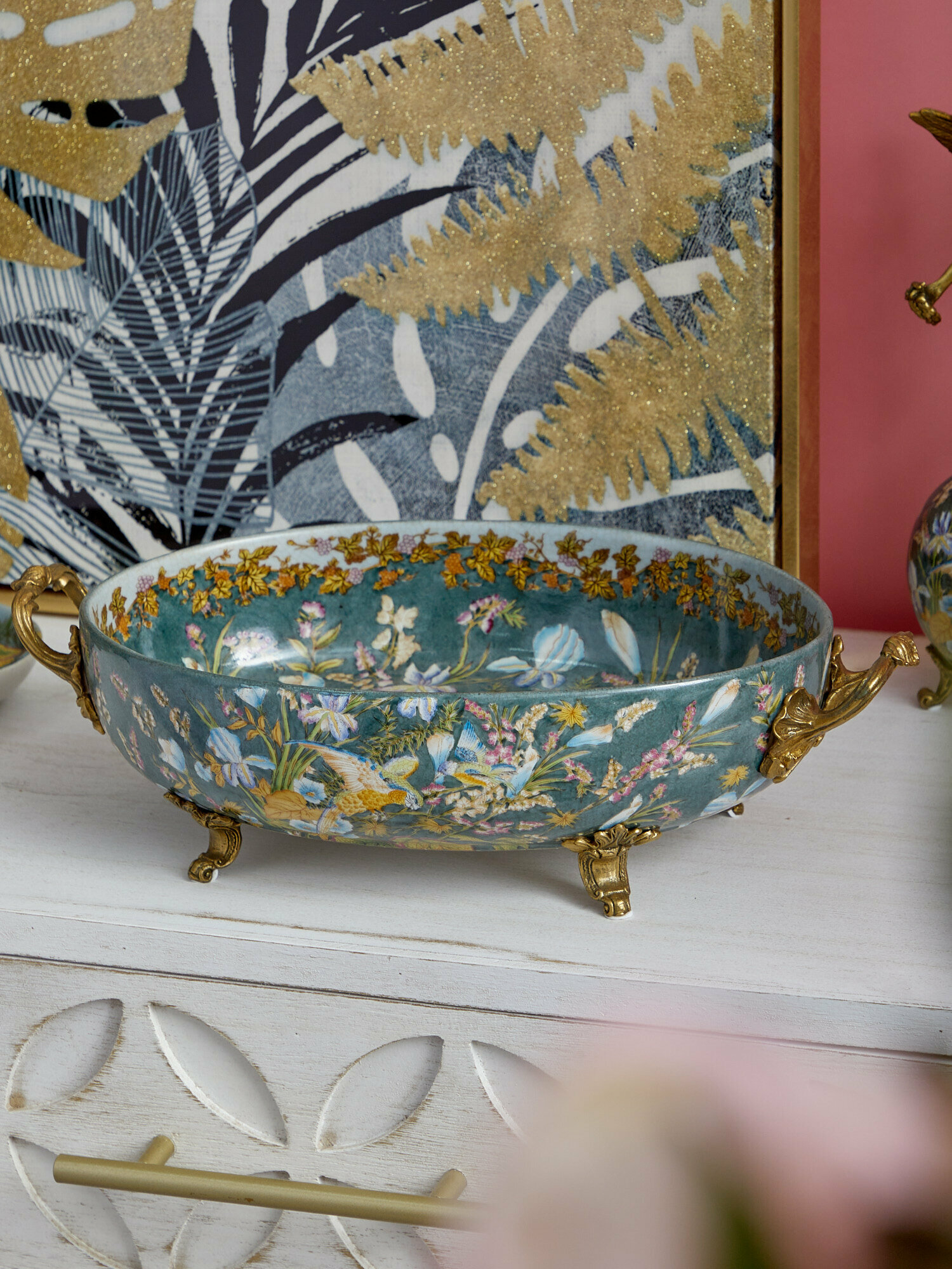 31G2605/D529C/LB3662 Чаша с ручками 39х23х11см, Фарфор, бронза, Glasar