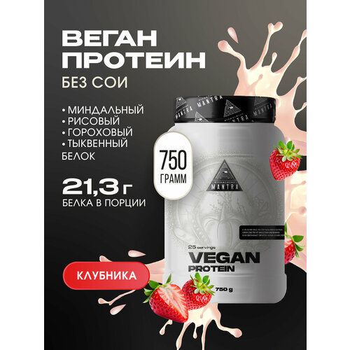 Растительный веганский протеин Biohacking Mantra, клубника, 750 г