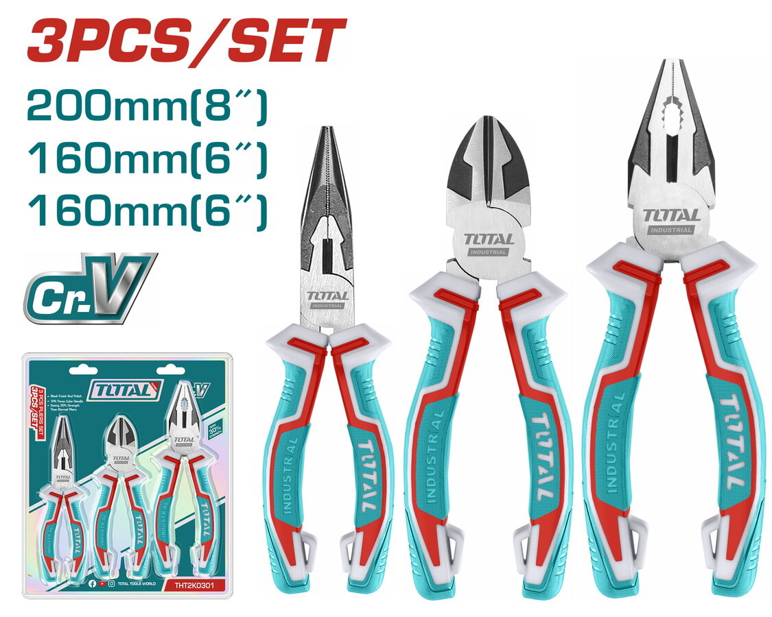 Набор шарнирно-губцевых инструментов TOTAL THT2K0301, 3 предмета