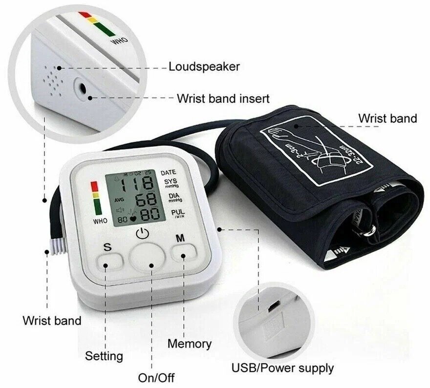 Электронный автоматический измеритель давления / Тонометр c манжетой Electronic Blood Pressure Monitor Arm style