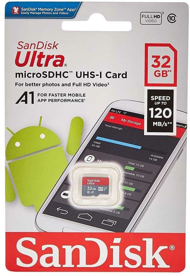 Карта памяти SanDisk Ultra Micro SDHC, A1, 32 Гб