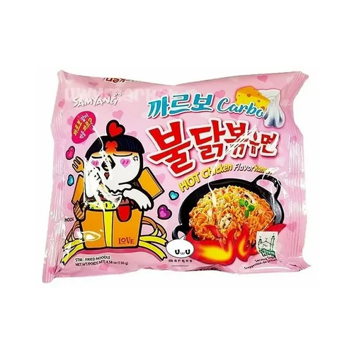 Лапша быстрого приготовления Samyang Hot Chicken острая курица и крем карбонара(Корея)140 г по 5 шт