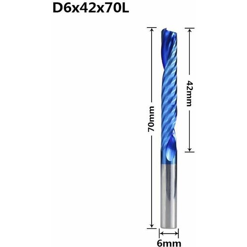 Фреза концевая спиральная однозаходная XCAN, 6х42х70, нано-синее покрытие