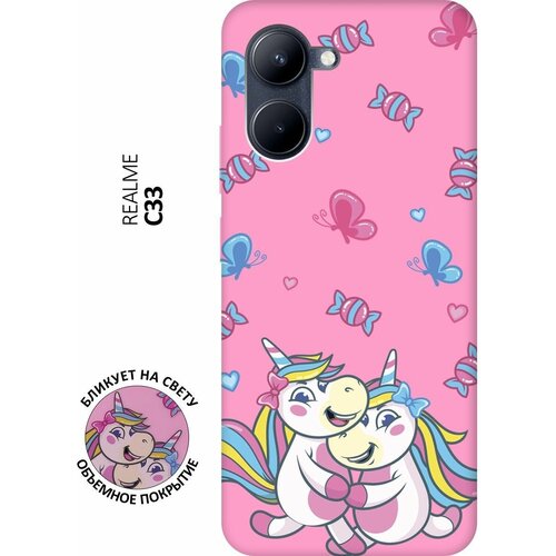 Матовый чехол Unicorns and Candies для realme C33 / Рилми С33 с 3D эффектом розовый матовый чехол unicorns and candies для realme c33 рилми с33 с 3d эффектом розовый