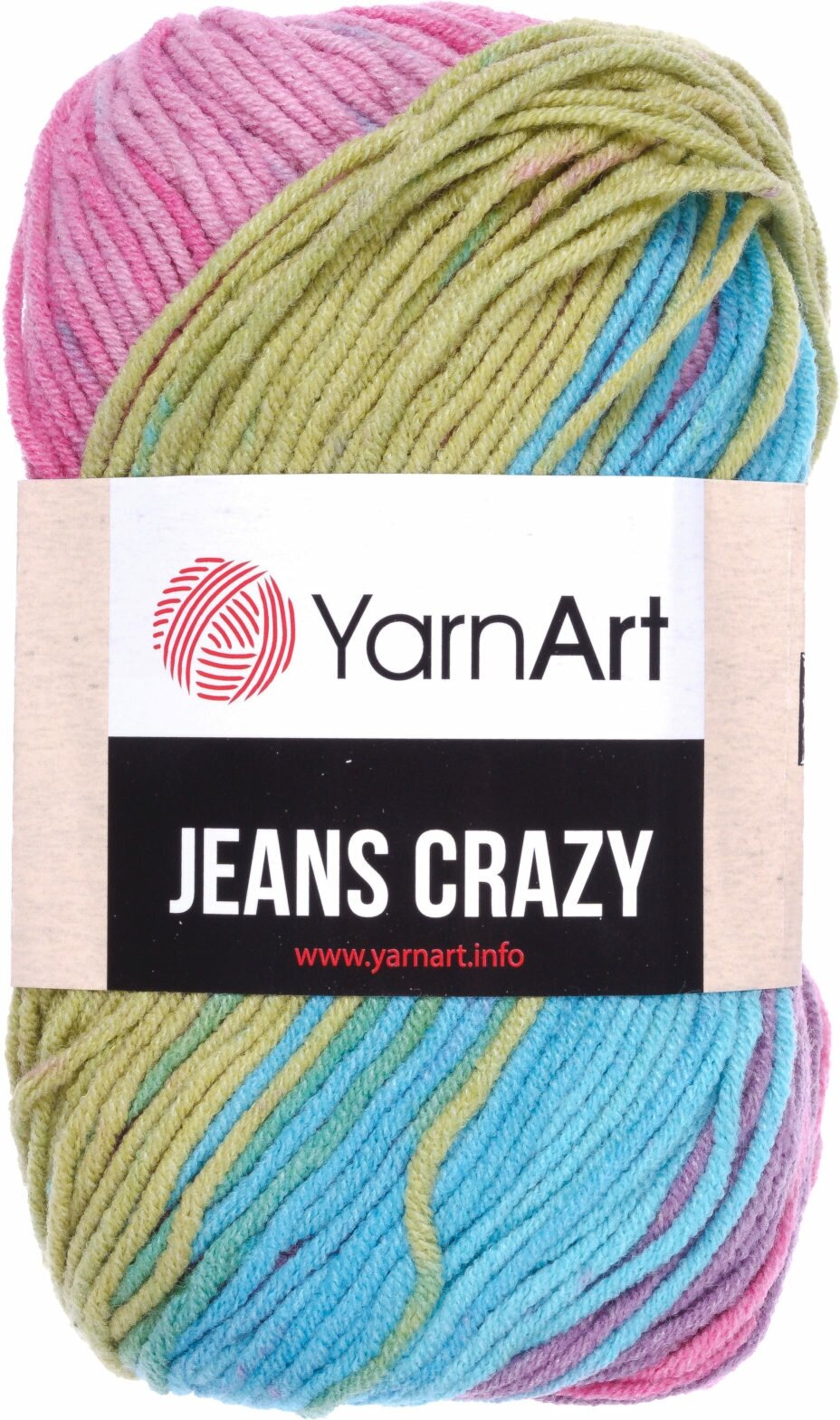 Пряжа YarnArt Jeans CRAZY бирюзовый-липа-розовый-сиреневый батик (8211), 55%хлопок/45%акрил, 160м, 50г, 1шт