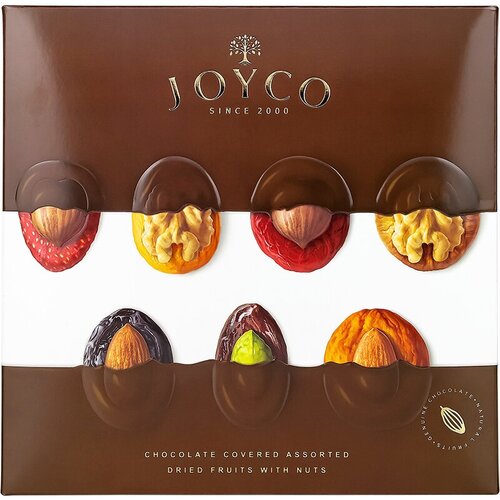 Шоколадные конфеты JOYCO Ассорти сухофруктов в шоколаде с орехами, 157г
