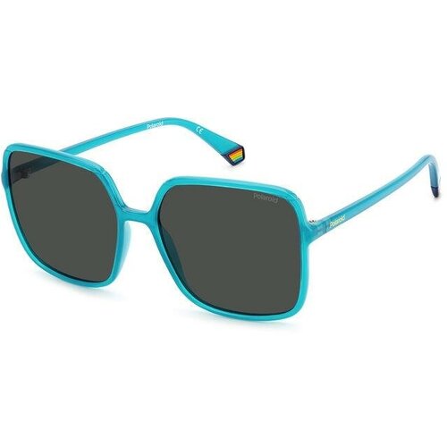 фото Солнцезащитные очки polaroid, прямоугольные, оправа: пластик, для женщин, голубой