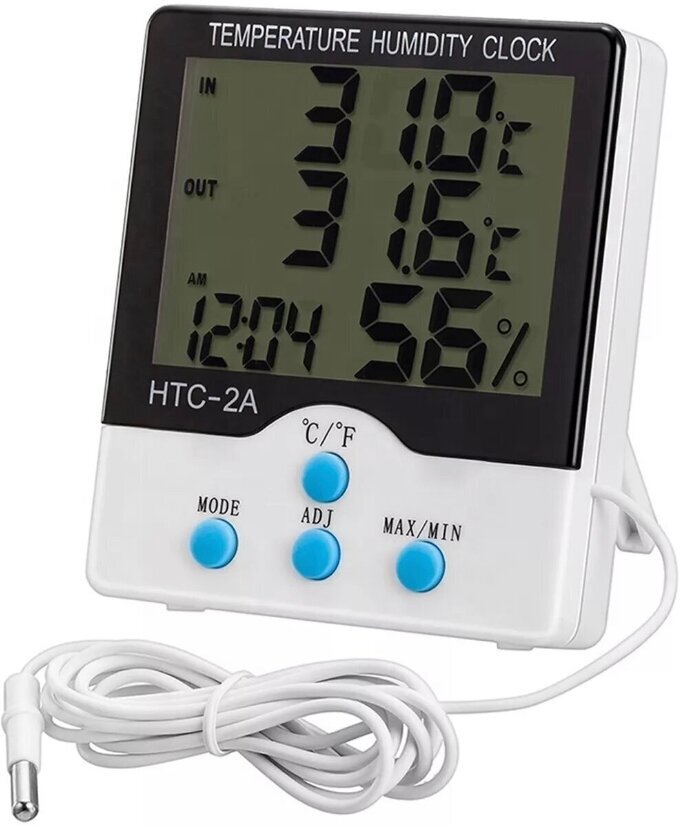 Цифровой термометр с LCD дисплеем и гигрометром AG Smart, c часами и выносным датчиком HTC-2A - фотография № 2