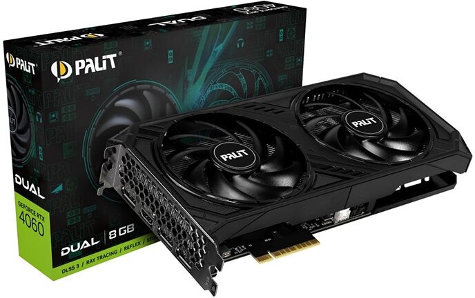 Видеокарта Palit GeForce RTX 4060 DUAL 1830MHz PCI-E 4.0 8192Mb 17000MHz 128-bit HDMI 3xDP NE64060019P1-1070D