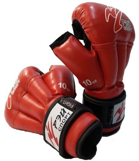 Перчатки рэй-спорт "Fight-1" для Рукопашного боя размер M вес 12 oz цвет красный искожа