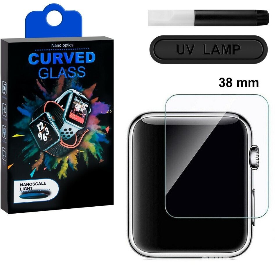 Защитное стекло Nano с ультрафиолетовым клеем для Apple Watch 38mm, прозрачное