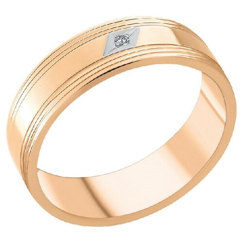 Кольцо обручальное АЛЬКОР, красное золото, 585 проба, бриллиант, размер 18, красный, золотой кольцо обручальное из золота 585 пробы с бриллиантом