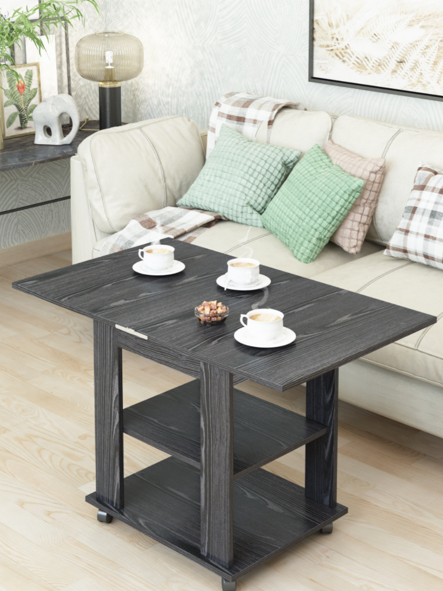 Журнальный стол раскладной прямоугольный 50х60 (100х60) для дома, мебельный цвет черный ясень , ЛДСП, REGENT style - фотография № 3