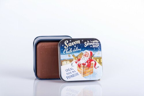 Туалетное парфюмированное мыло: шоколадом в металлической коробке Дед Мороз на крыше 100 гр. (La Savonnerie de Nyons, Франция)