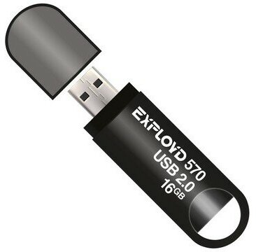 Флешка Exployd 570, 16 Гб, USB2.0, чт до 15 Мб/с, зап до 8 Мб/с, чёрная