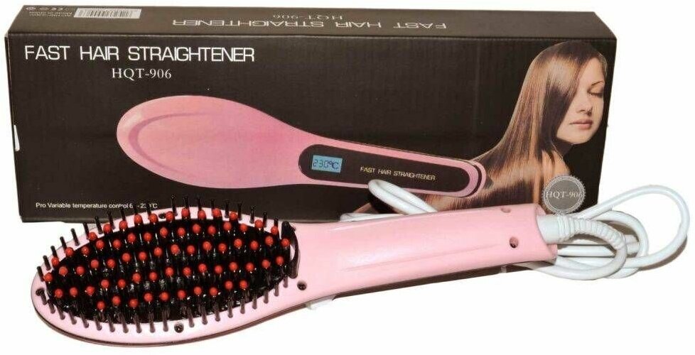 Выпрямитель-расческа для волос Fast Hair Straightener HQT-906, розовый цвет, 1 шт