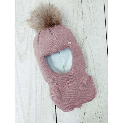 Шапка шлем Мой Ангелок зимняя, с помпоном, подкладка, вязаная, размер 50-54, розовый