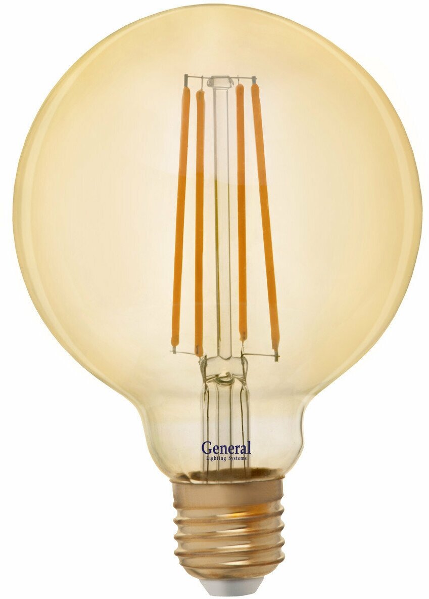 Светодиодная лампа Filament золотая G95 10 Вт Теплый свет General GLDEN-G95S-10-230-E27-2700 - фото №1