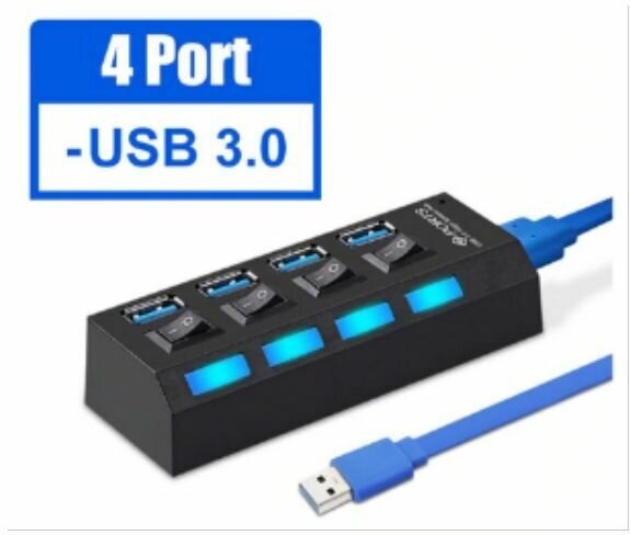 SMARTBUY (SBHA-7304-B) USB 3.0 хаб + выкл, 4 порта, черный