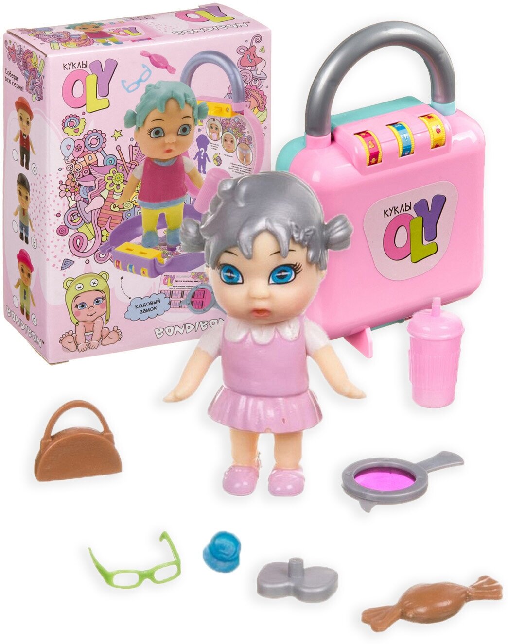Куколка OLY в парике и аксессуарами в чемоданчике на кодовом замке №5
