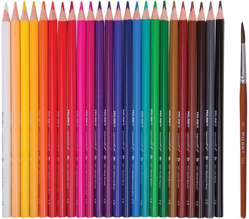 карандаши акварельные Milan "431" 24 цвета, трехгран., с кистью - фото №18