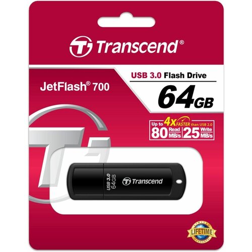 Флешка Transcend Jetflash 700 64ГБ USB3.0 черный (TS64GJF700) флешка usb 3 0 64 гб transcend jetflash 700 ts64gjf700