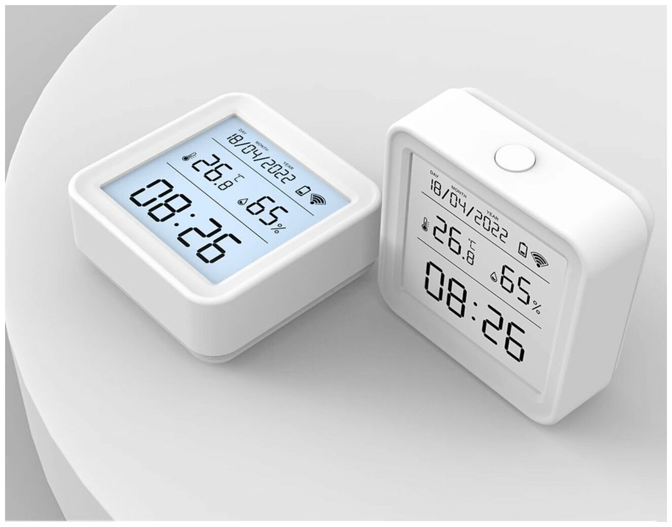 Датчик температуры и влажности Wi-Fi комнатный (Гигрометр термометр часы) с ЖК-дисплеем LED мониторинг (Tuya Smart Life)