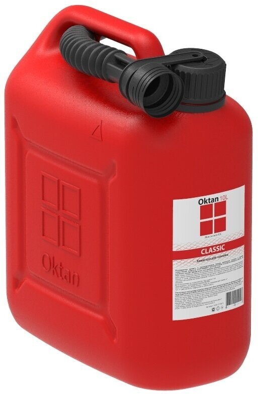 Канистра пластиковая 10 л для бензина, дизеля и других ГСМ, OKTAN 10, красная