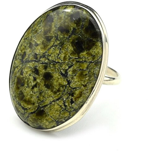 фото Кольцо радуга камня, змеевик, размер 19, черный, зеленый