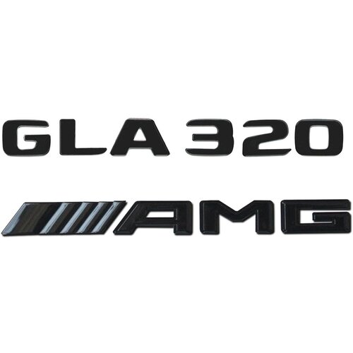 Комплект: шильдик на багажник для Mercedes GLA320 (новый шрифт 2017+) +AMG Черный глянец