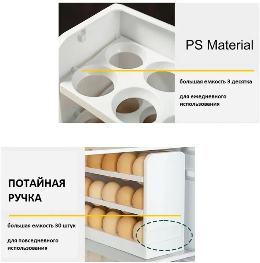 Контейнер для хранения яиц в дверце холодильника 3-х ярусная - фотография № 4