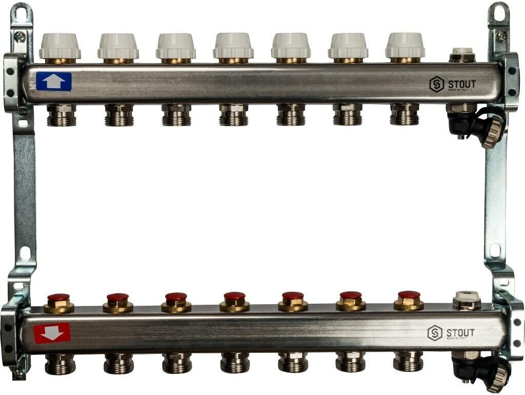 Stout SMS-0932 Коллекторная группа 07 вых. с "маевским" и сливом из нерж. стали (без расходомеров)