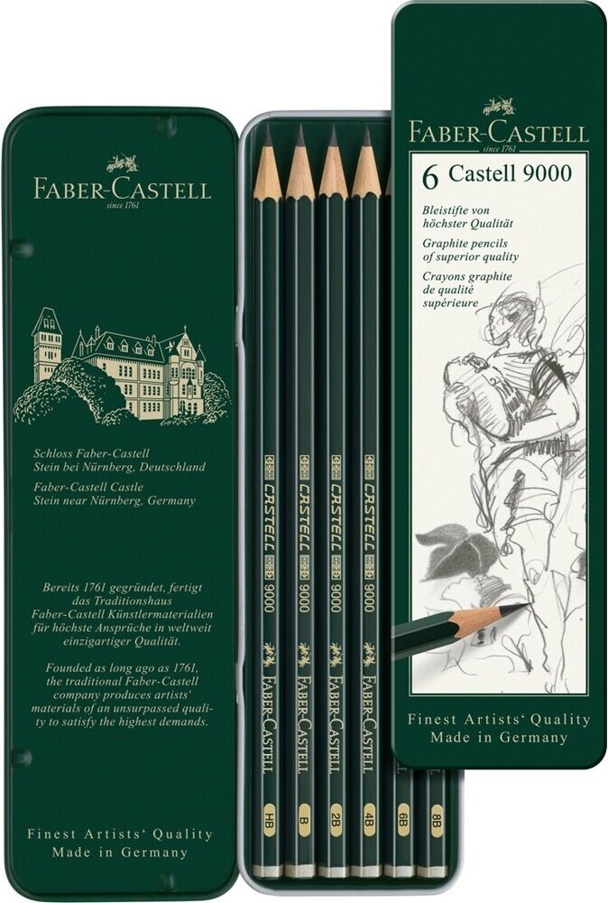 Чернографитовые карандаши Faber Castell Набор чернограф. карандашей Faber-Castell CASTELL 9000, 6шт. (HB-8B)