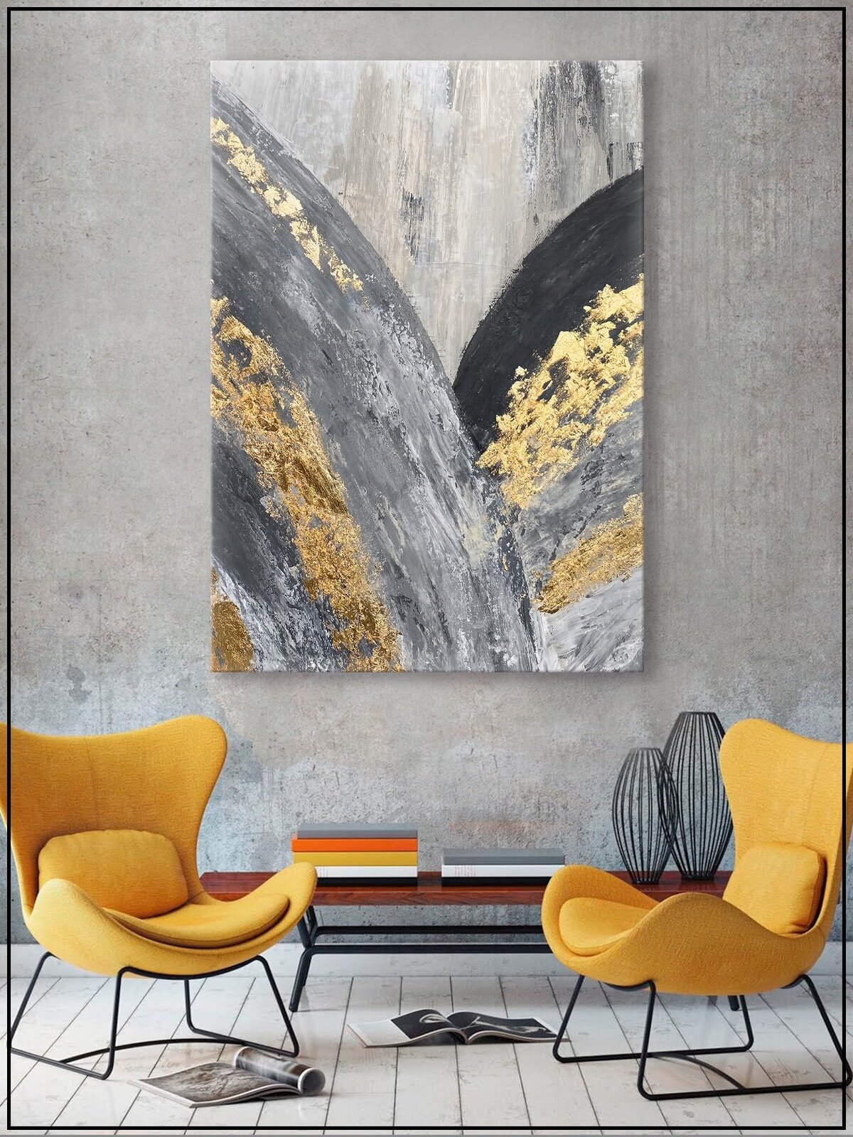 Картина для интерьера на натуральном хлопковом холсте "Абстрактная живопись золото", 30*40см, холст на подрамнике, картина в подарок