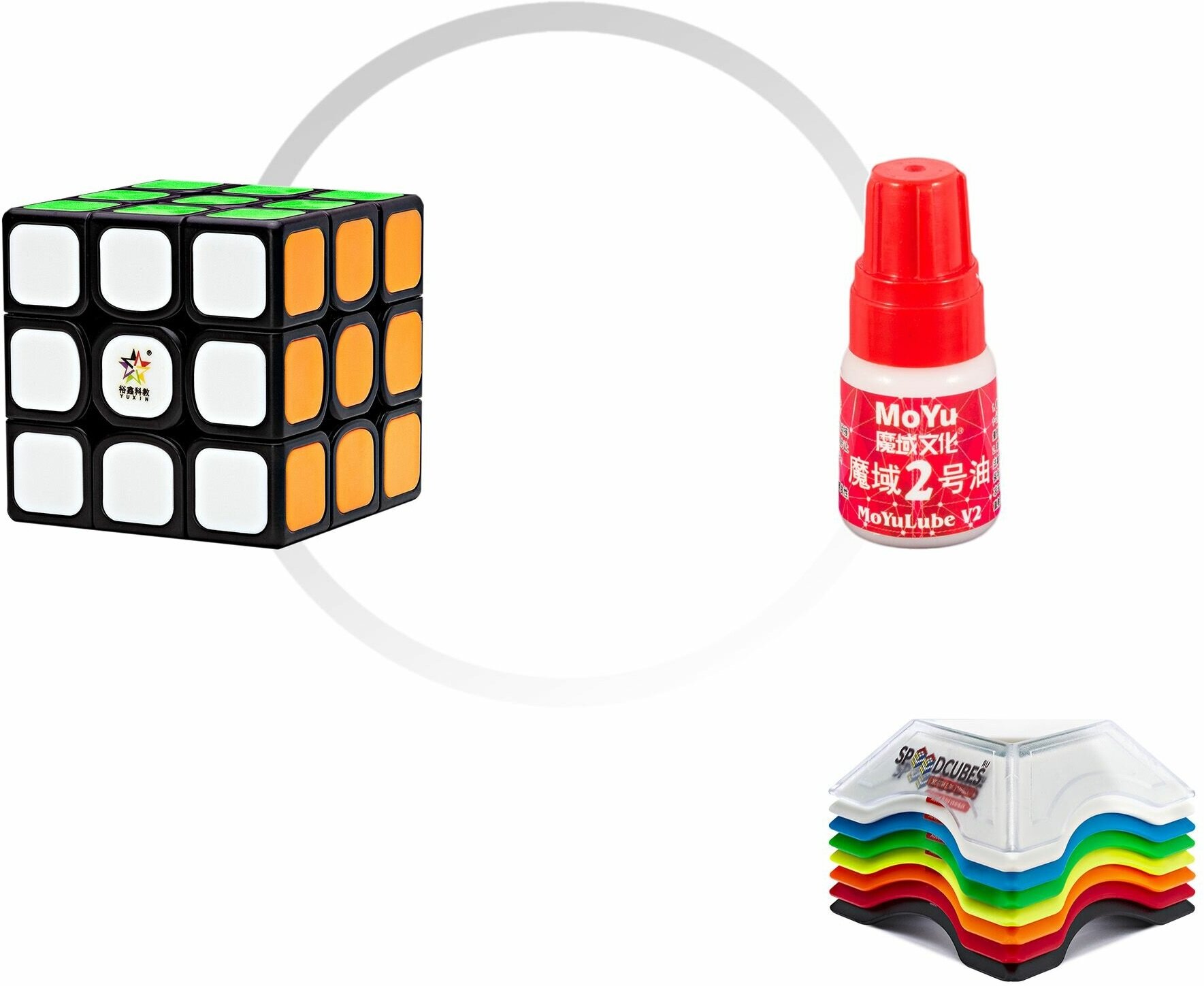 Комплект кубик Рубика скоростной YuXin Kilin Tiled v2 3x3x3 + смазка MoYu Red lube v1 + подставка для кубика