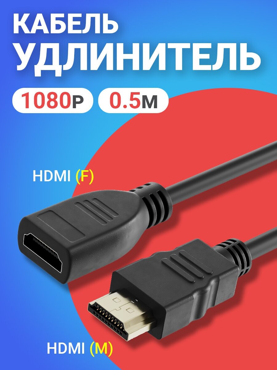Кабель удлинитель GSMIN C80 HDMI (F) - HDMI (M) 0.5 м (Черный)