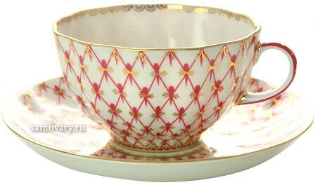 Чашка с блюдцем чайная форма "Тюльпан" рисунок "Сетка-блюз", Императорский фарфоровый завод